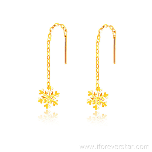 18K Real Gold Snowflake Stud Jewelry